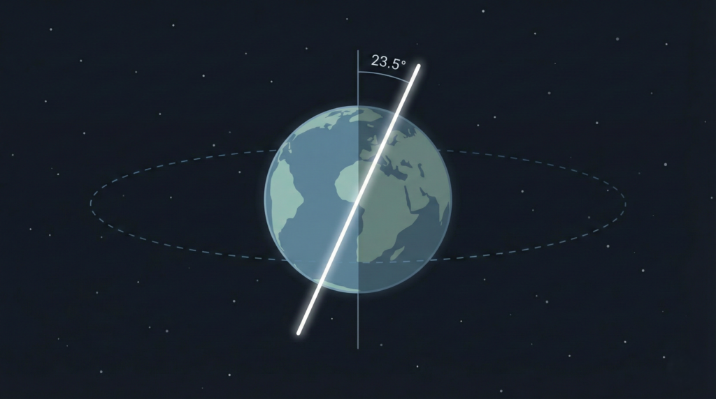 Earth’s axial tilt and rotation axis showing how tilt stability relates to the Moon