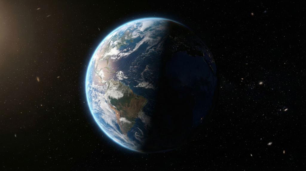 Earth shown as a fragile and balanced system in space